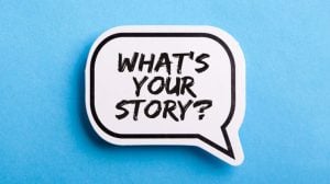 How to Create a Compelling Career Story - a speech bubble that says "What's Your Story?"
