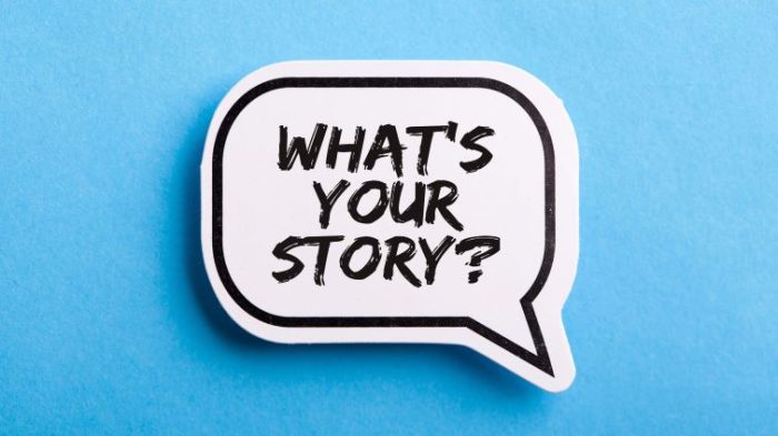 How to Create a Compelling Career Story - a speech bubble that says "What's Your Story?"