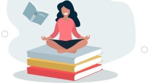 4 Effective Stress Management Techniques for Working Students - a student meditating on a stack of books.