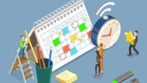 Jobs with Flexible Schedules for Students - a group of people look at a calendar with different tasks on different days.