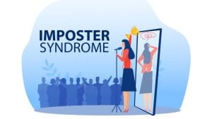 How to Identify and Overcome Imposter Syndrome in the Workplace - a person speaks in front of crowd but secretly is very nervous.